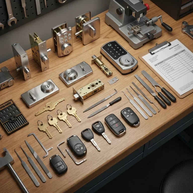 Locksmith workbench with tools