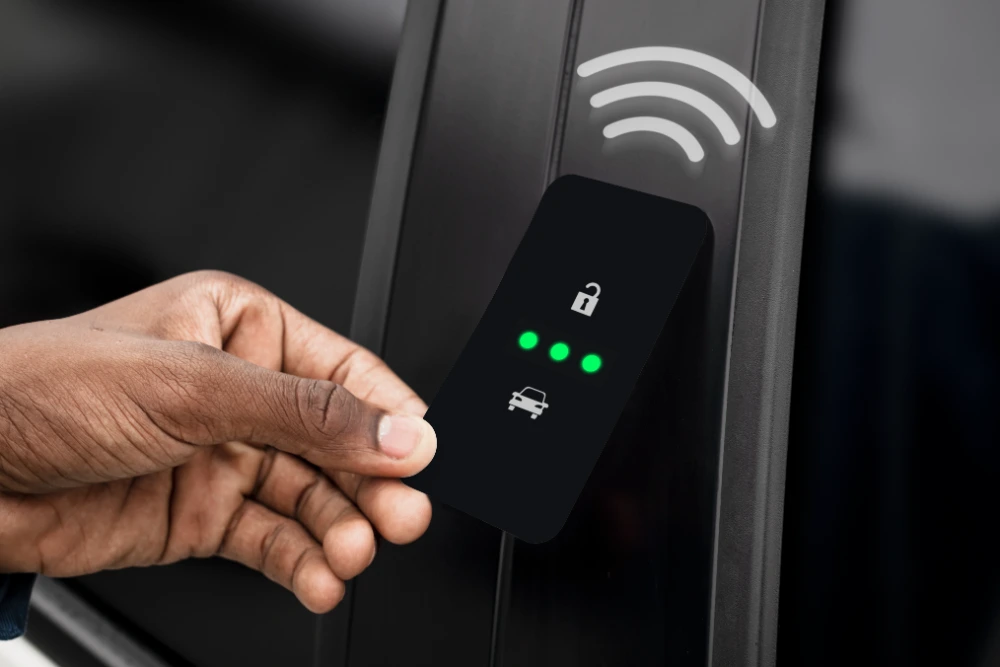 Key card access control reader on a commercial door in Lake Mary, FL